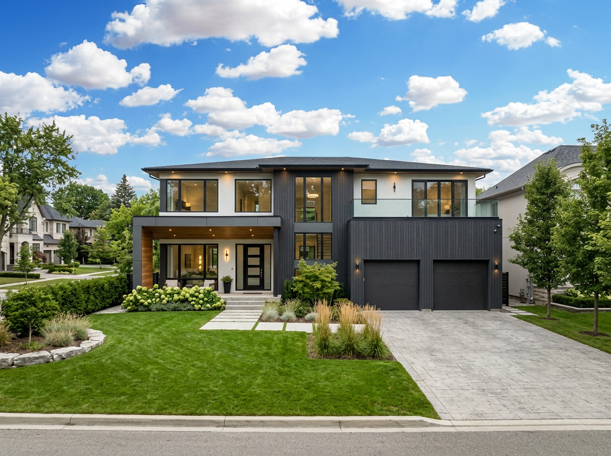 Fachada de la casa modelo Toronto con cochera doble y porche